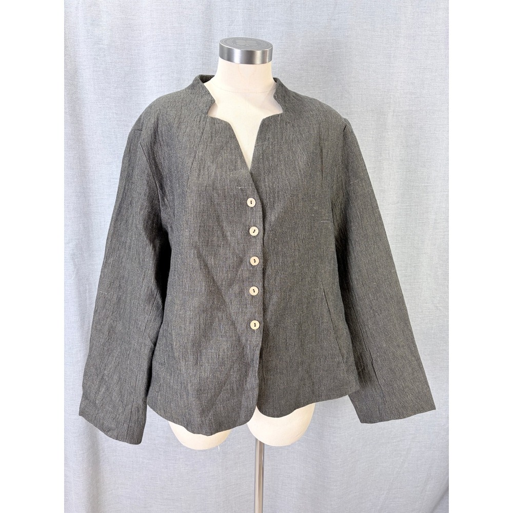 LINTICO Amelia 100% European Linen Fitted Jacket Neutral Grey XXL
